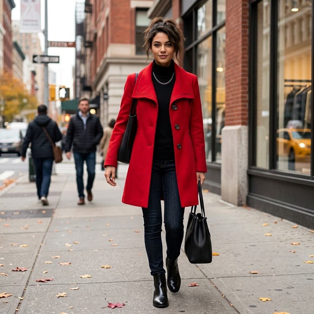GUESS Wool Blend Peacoat Womens Medium Red Coat Classic Preppy Academia Holiday